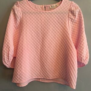 She + Sky Pink Textured Blouse with Puff Sleeves